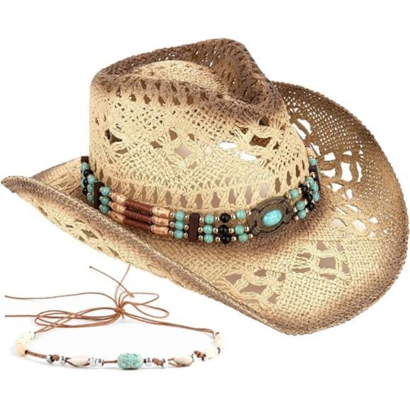 Men\'s Women\'s Straw Cowboy Hat Cowgirl Woven Sun Hat Western Cowboy Hat Two main image 5